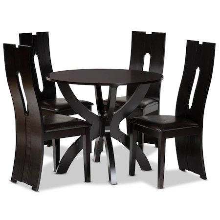Baxton Studio Ronda Dark Brown Upholstered and Finished Wood 5-Piece Dining Set 170-8036-10902